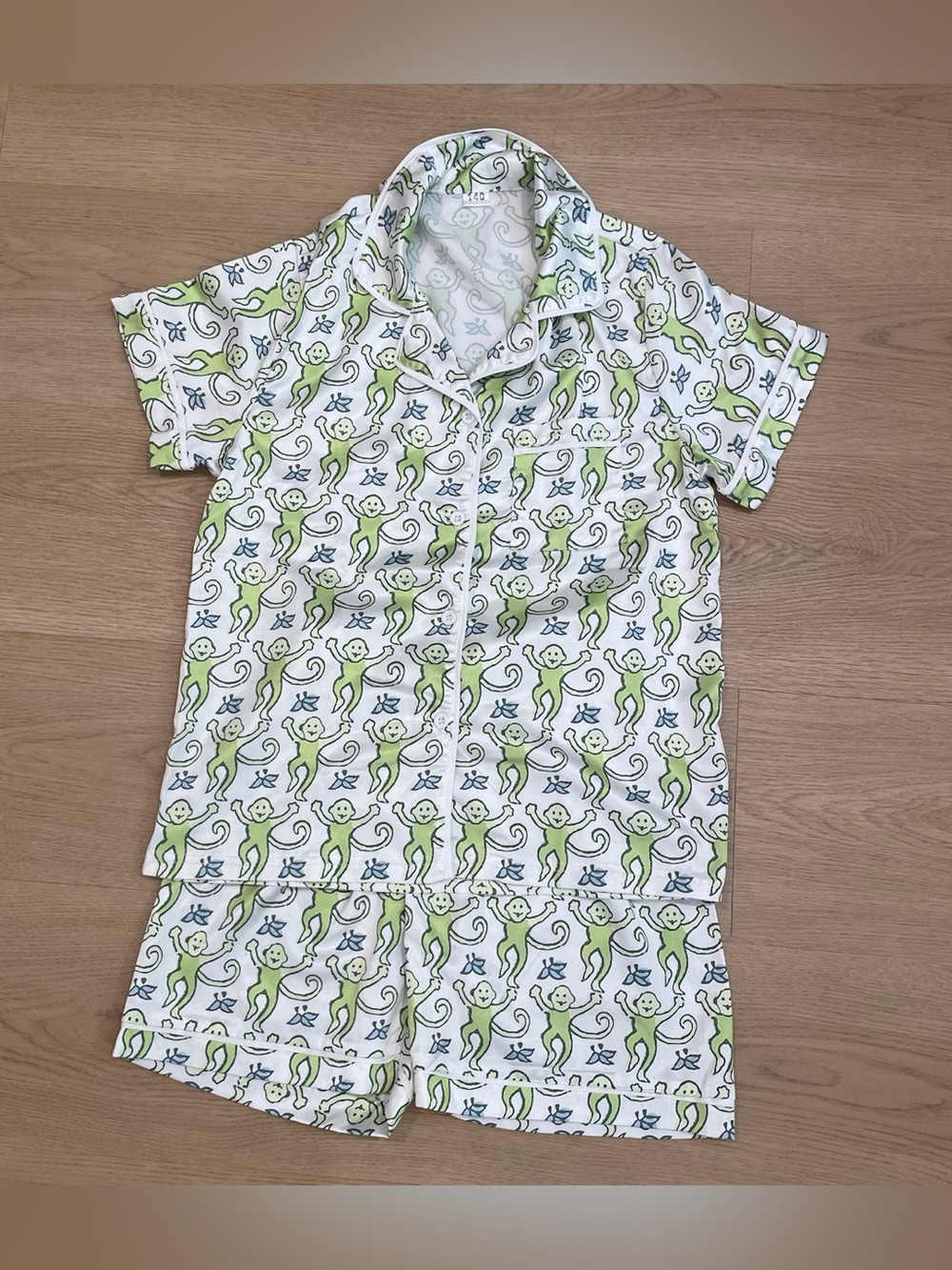 Amazon Essentials White and Green Monkey Print Pajama Set